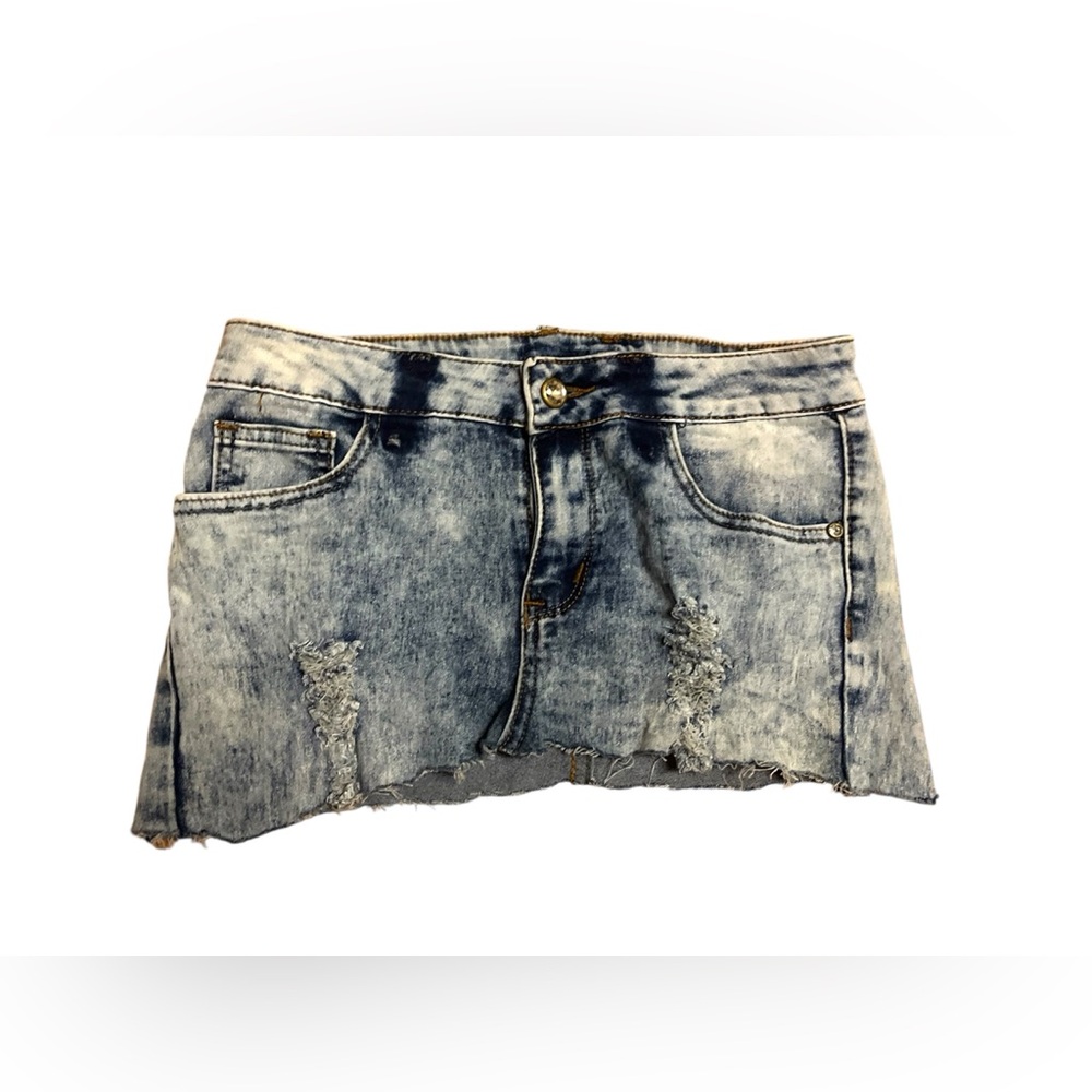 Rebel Love Acid Wash Distressed Mini Skirt L 7/8 Rhinestone